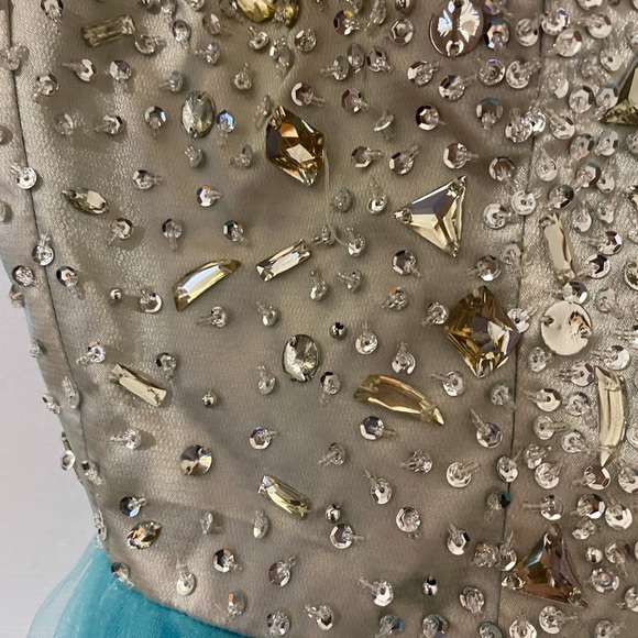 Short Blue Jewelled Prom Dress - Picture 6 of 7